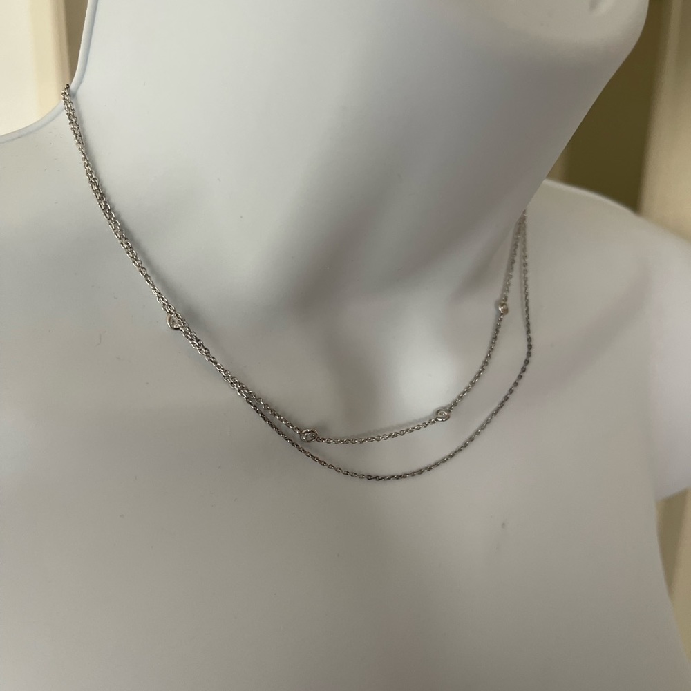 Silver Small Crystal Double Layered Necklace Mini… - image 2